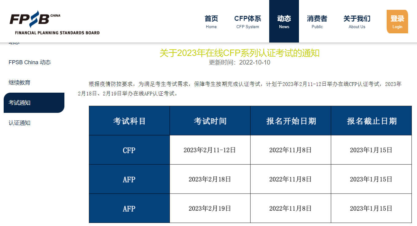 2023年AFP考试时间